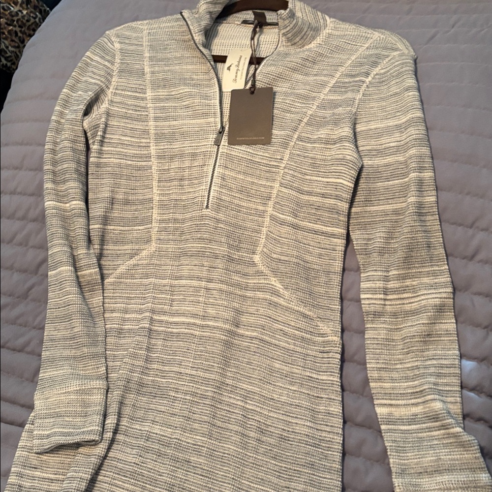 Tommy Bahama Gray Textured Zip-Up Sweater